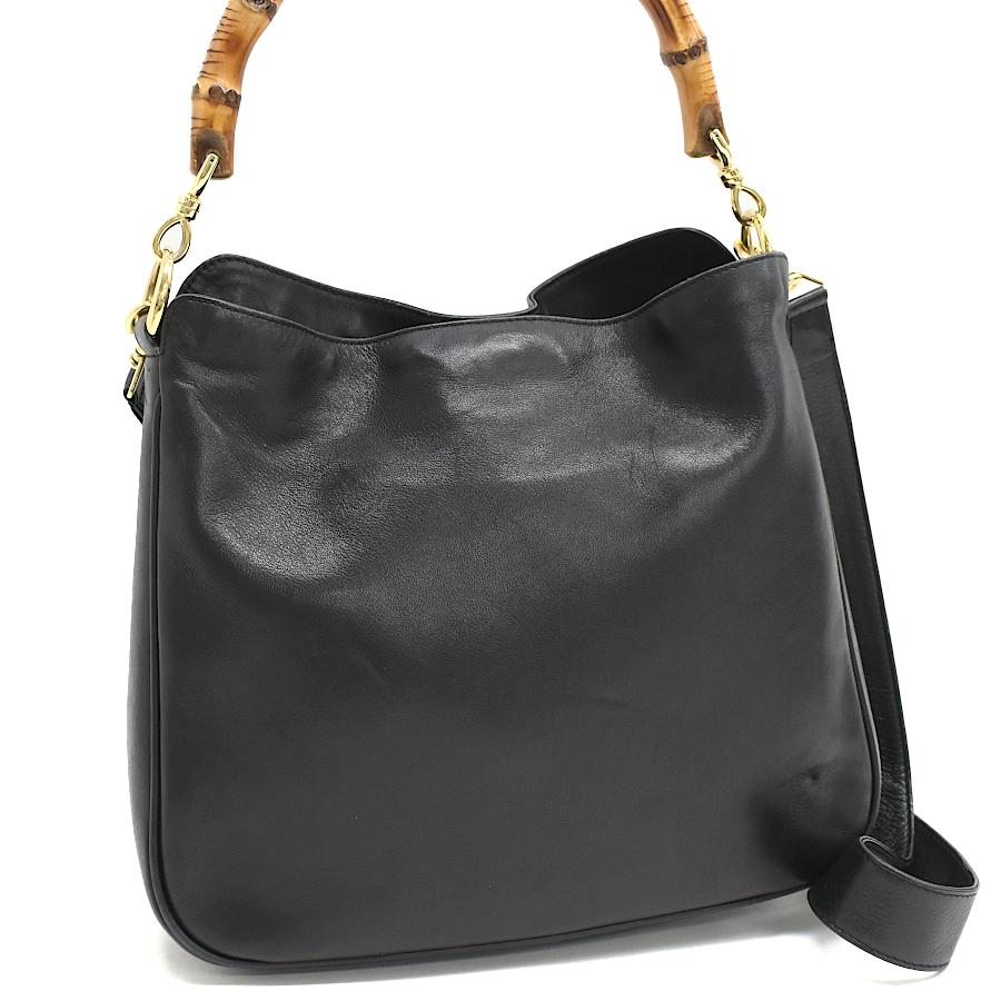 バンブー グッチ 2way ハンドバッグ 1638 レザー ブラック ゴールド