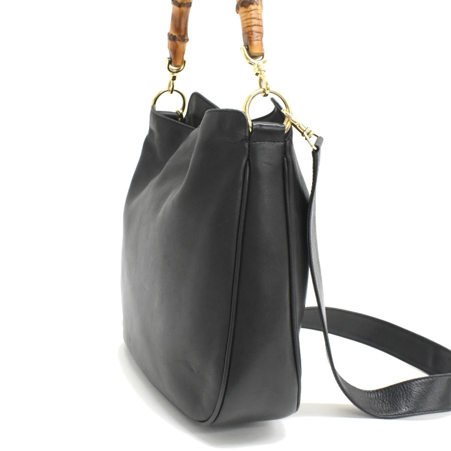 バンブー グッチ 2way ハンドバッグ 1638 レザー ブラック ゴールド