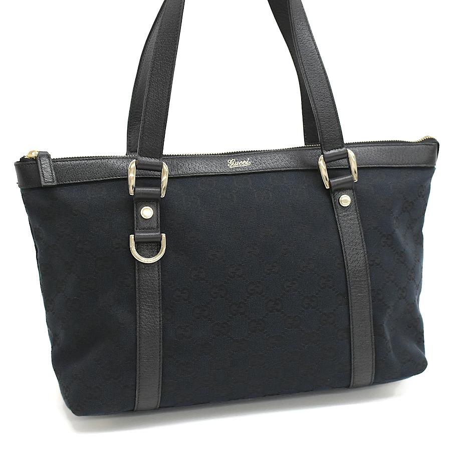 【美品】グッチ アビー GGキャンバス 141470 ブラック GGキャンバス グッチ ショルダー トートバッグ 141470 アビー レザー