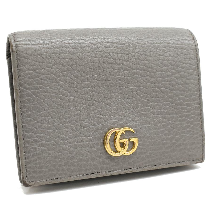 GUCCI グッチ プチマーモント GG グレー 二つ折りミニ財布 レザー GG Marmont グッチ ダブルG ミニウォレット 二つ折り財布 456126 GG