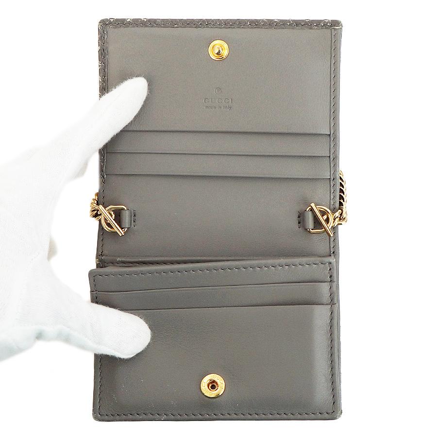 グッチ 二つ折り財布 ズゥミ パイソン ミニチェーンウォレット Gホース  