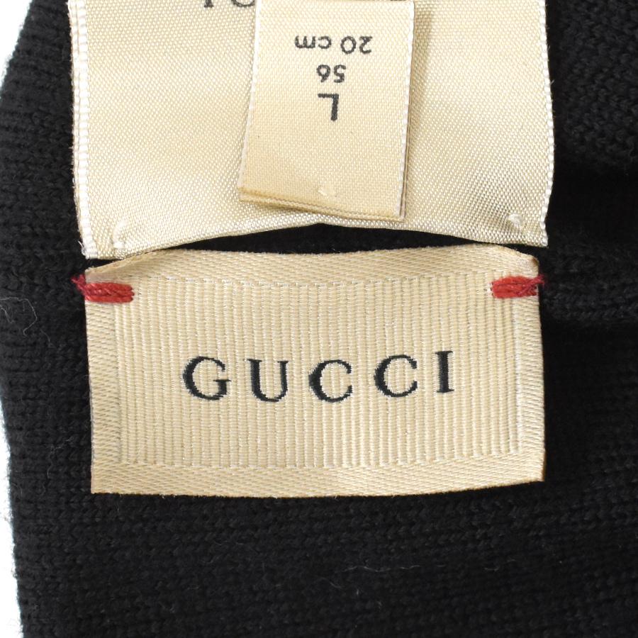 新品同様 グッチ チルドレン フェアアイル ニット ウール ハット ポンポン 帽子 712335 ブラック ホワイト GUCCIの画像