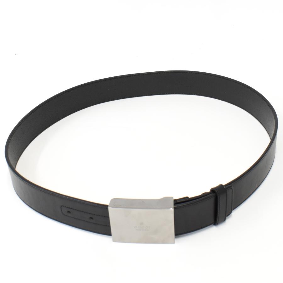 GUCCI（グッチ） ベルト 114990 ロゴ レザー ブラック シルバー金具