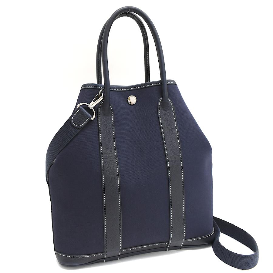 エルメス ガーデンファイルPM 2way トートバッグ □I刻印 トワルオフィシェ コットン レザー ネイビー HERMES | HERMES