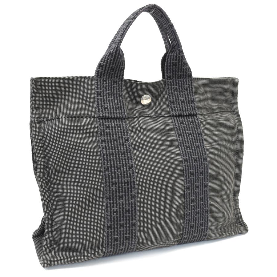 エルメス エールラインPM ハンドバッグ トートバッグ キャンバス グレー シルバー金具 HERMES Her Line | エールライン