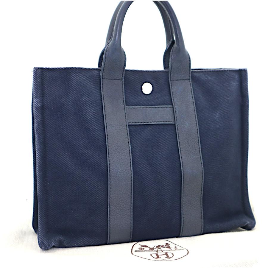 サックアーネPM キャンバス×レザー ユニセックス ネイビー HERME HERMES（エルメス） ハンドバッグ サックアーネPM キャンバス×レザー