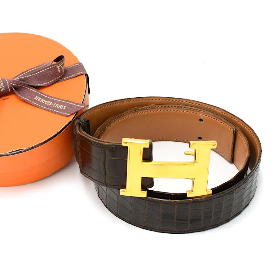 人気ブランドの新作 本革 小物 ファッション 男女兼用 中古 送料無料 ブランド エルメス Hermes ヴィンテージ ユニセックス ダークブラウン ゴールド金具 レザー クロコダイル H刻印 ベルト コンスタンス 財布 帽子 ファッション小物 Www Mohanvilaas Com