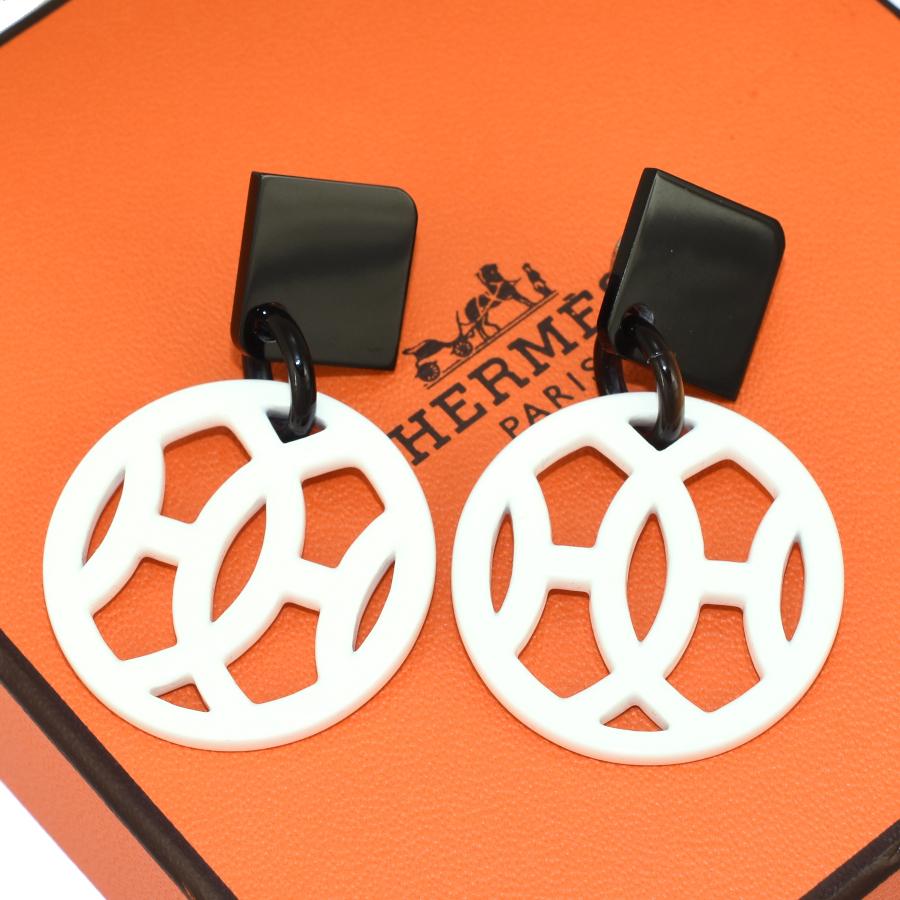 HERMES エルメス アヴァ ピアス バッファローホーン ホワイト サークル 