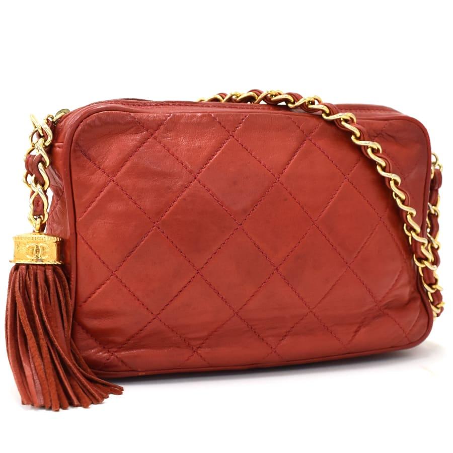 シャネル ミニマトラッセ ラムスキン チェーンショルダーバッグ レッド ゴールド CHANEL - シャネル ミニマトラッセ ラムスキン チェーンショルダー