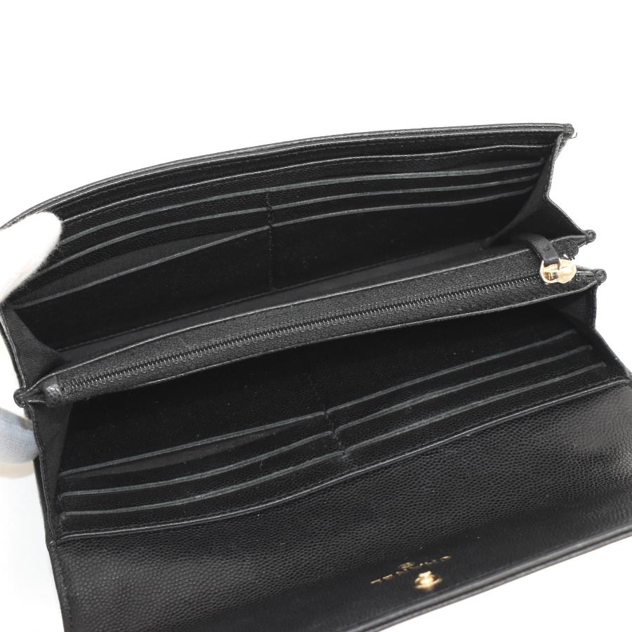 シャネル フラップ 長財布 ココマーク カメリア キャビアスキン レザー 