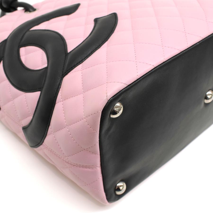 （美品）シャネル CHANEL カンボン ライン ラージ ショルダー トート バッグ レザー × エナメル 黒 内側ピンク シルバー金具 A25169 8084 CHANEL - （美品）シャネル CHANEL カンボン ライン ラージ ショルダー