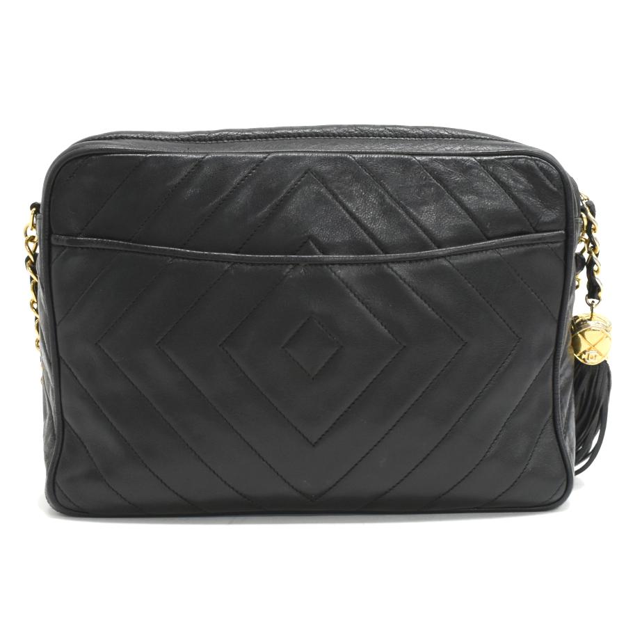 CHANEL シャネル チェーンショルダー ダイヤステッチ ダイヤステッチ ラムスキン 黒 CHANEL（シャネル） ダイヤステッチ タッセル チェーン ショルダー