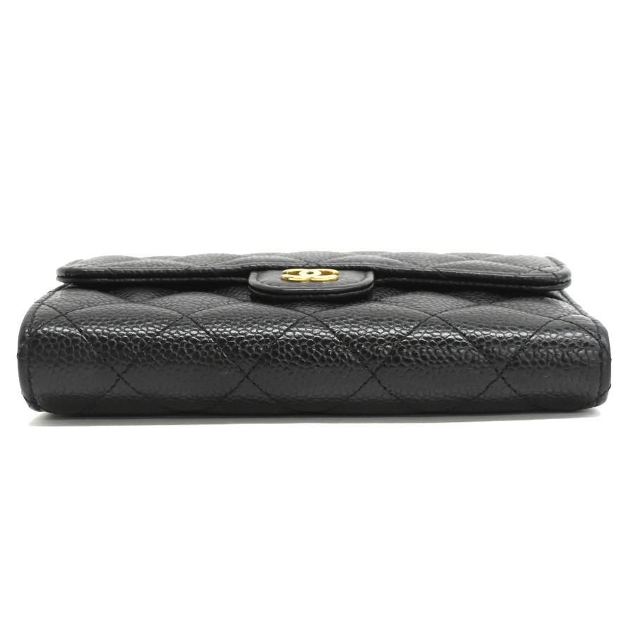 美品⭐️CHANEL シャネル キャビアスキン 三つ折り ブラック 財布 シャネル CHANEL 3つ折り財布 キャビアスキン MINI WALLET CHANEL