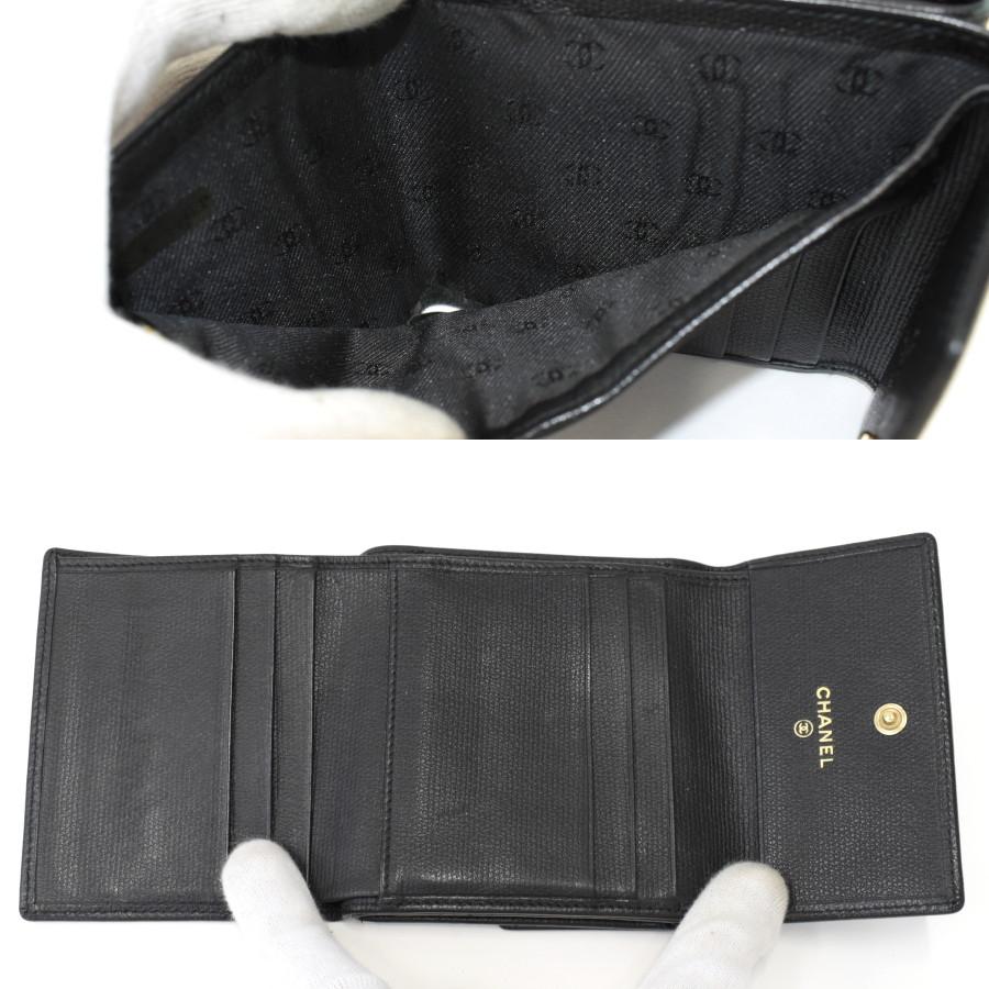 CHANEL（シャネル） 三つ折り財布 Wホック ココボタン レザー ブラック