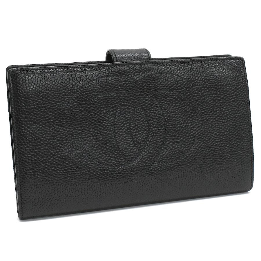 キャビアスキン シャネル 二つ折り 縦型 長財布 A13498 ココマーク