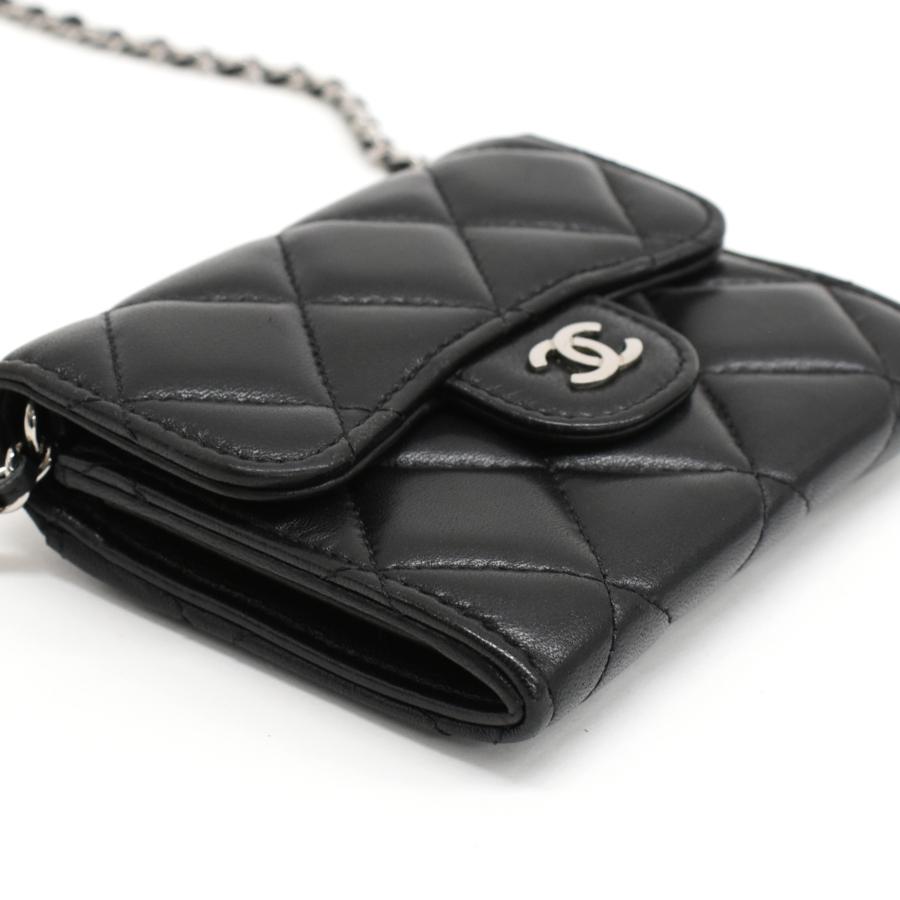 新品同様 シャネル ミニチェーンウォレット AP0238 タイムレスクラシック マトラッセ ラムスキン ココマーク CHANELの画像