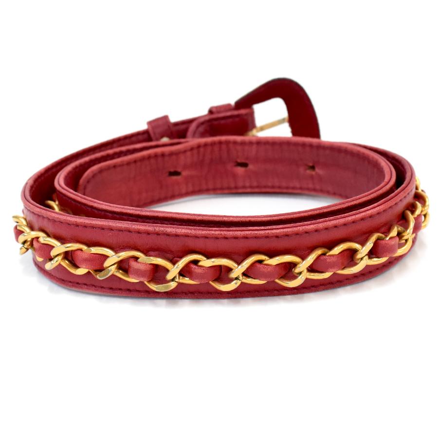 CHANEL チェーンベルト 赤 CHANEL（シャネル） チェーン ベルト レザー レッド ゴールド金具 #70