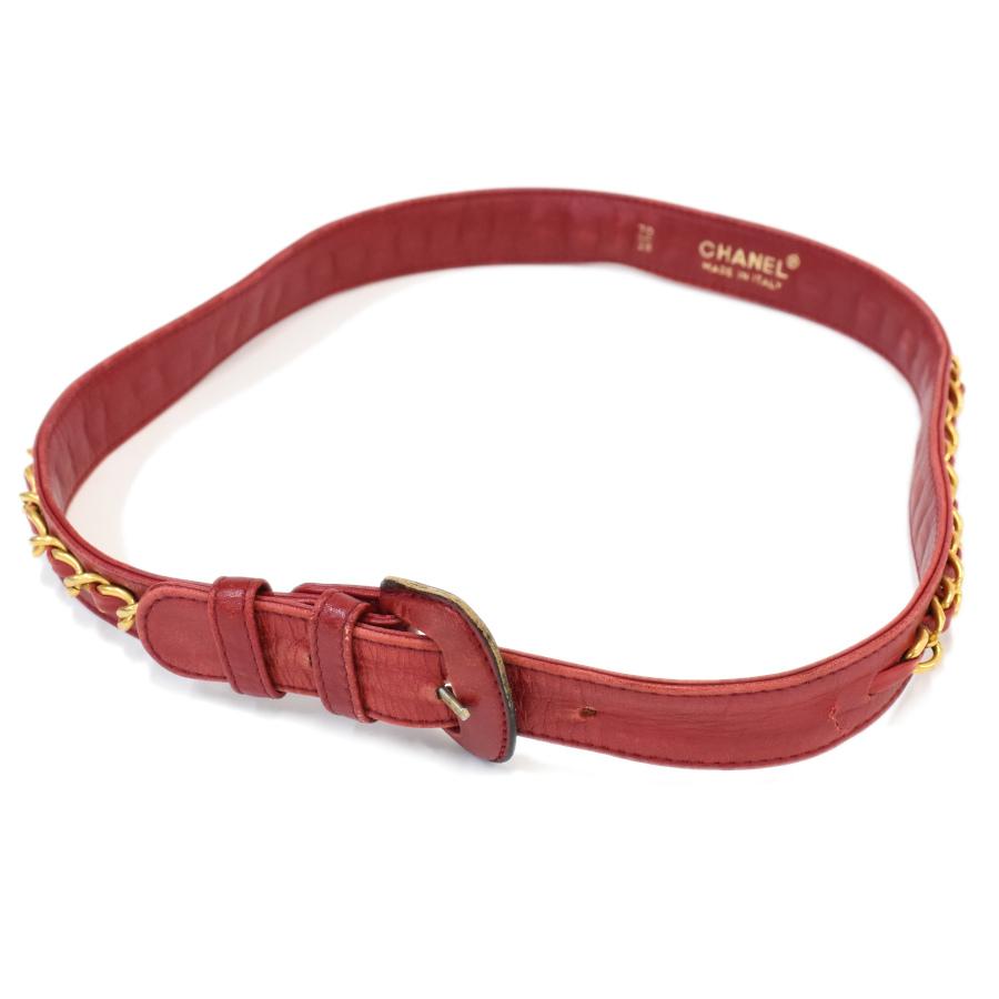 CHANEL チェーンベルト 赤 CHANEL（シャネル） チェーン ベルト レザー レッド ゴールド金具 #70