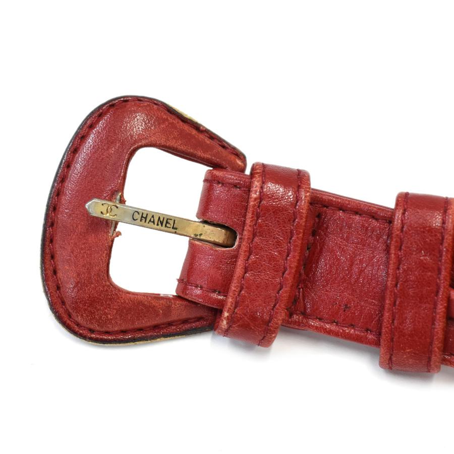 CHANEL（シャネル） チェーン ベルト レザー レッド ゴールド金具 #70