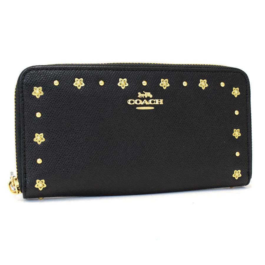 未使用品 コーチ 長財布 F39124 フラワー スタッズ レザー  