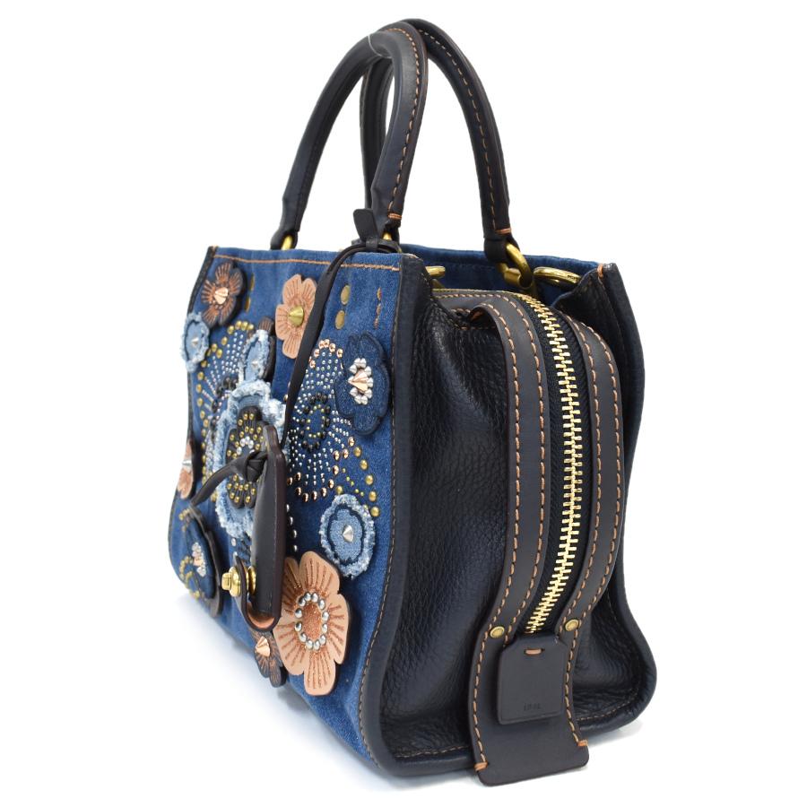 COACH（コーチ） 新品同様 デニム アンド レザー ティーローズ