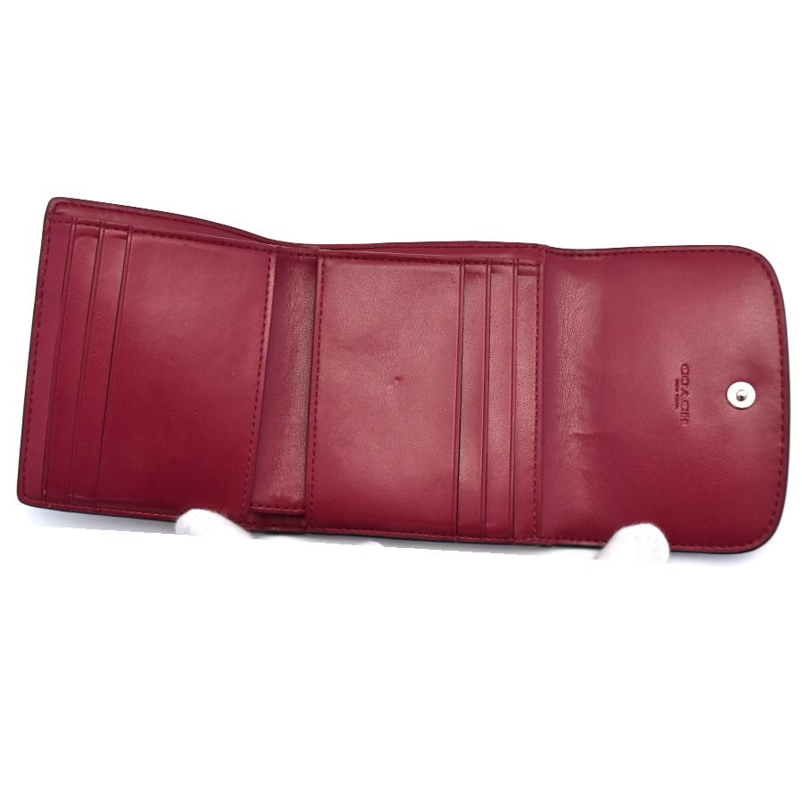 【本物保証】 超美品 コーチ COACH F87589 シグネチャー ホック付三つ折り財布 PVC レザー ベージュ コーチ 三つ折り財布 コンパクト財布 シグネチャー F87589 PVC×レザー