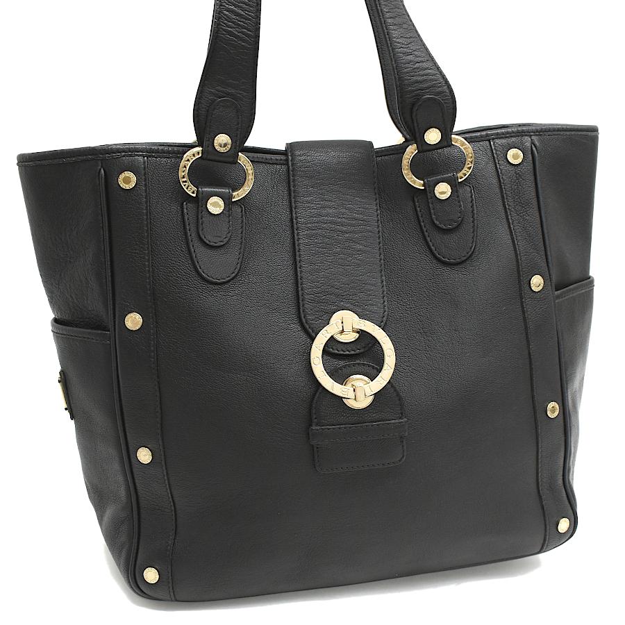 BVLGARI（ブルガリ） トート ハンドバッグ レザー ブラック ゴールド