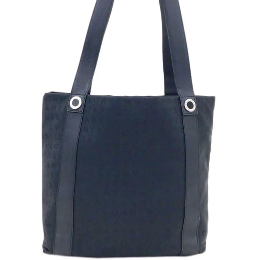 BVLGARI（ブルガリ） トートバッグ ブラック系 キャンバス×レザー ロゴ