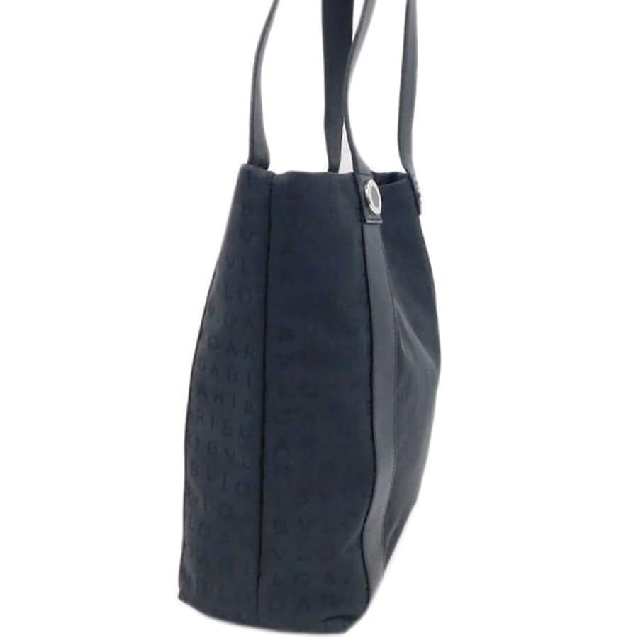 BVLGARI（ブルガリ） トートバッグ ブラック系 キャンバス×レザー ロゴ