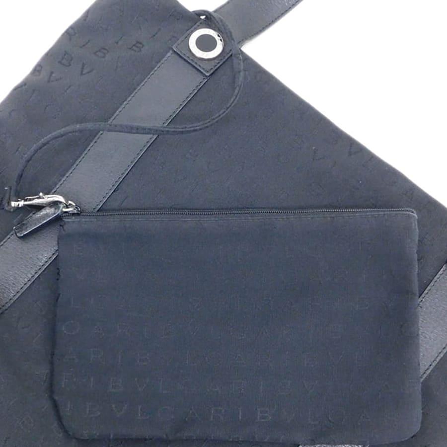 BVLGARI（ブルガリ） トートバッグ ブラック系 キャンバス×レザー ロゴ