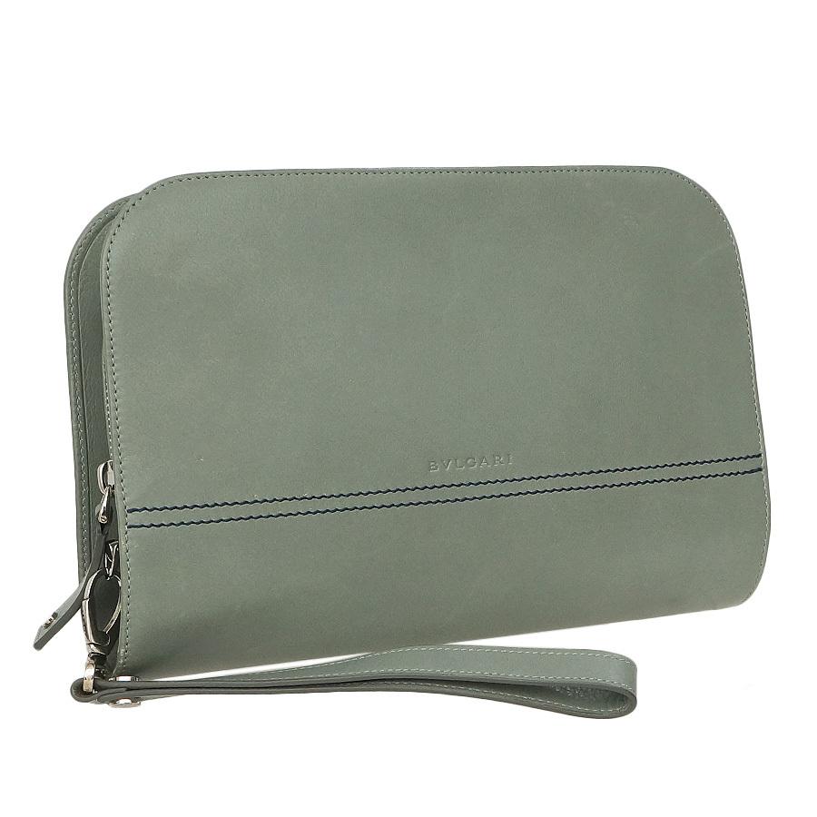 ブルガリ セカンドバッグ クラッチバッグ カーフレザー グレー系  