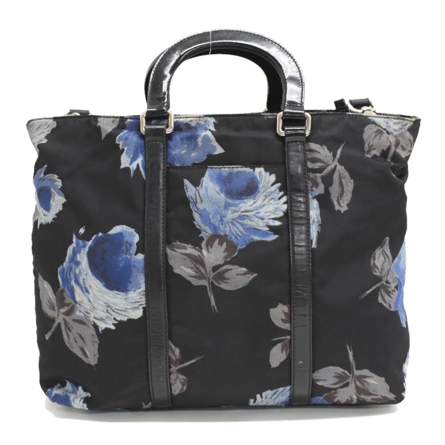PRADA プラダ 2way ハンドバッグ ナイロン ブラック フラワー