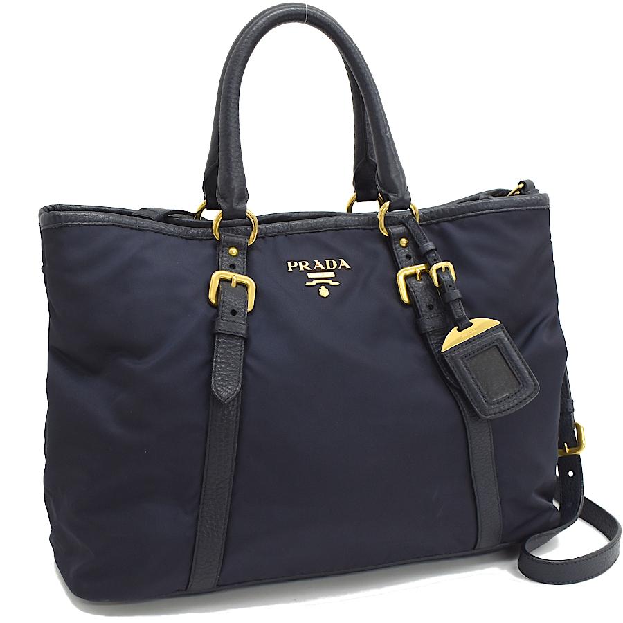 PRADA 2way ハンドバッグ ネイビー レザー PRADA（プラダ） 2way ハンドバッグ ナイロン レザー ネイビー : メル