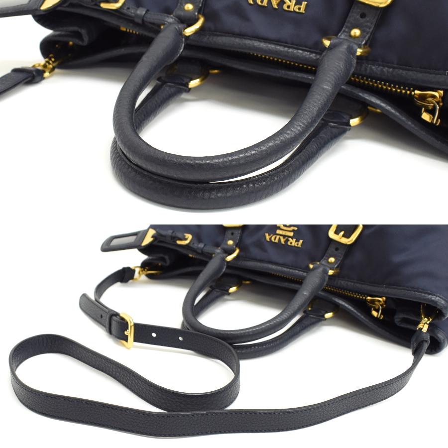 PRADA（プラダ） 2way ハンドバッグ ナイロン レザー ネイビー : メル