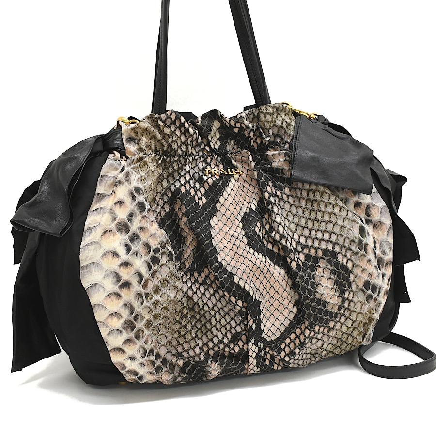 PRADA パイソン柄 ハンドバッグ PRADA（プラダ） 新品同様 2way トートバッグ リボン BR4230 NYLON ST