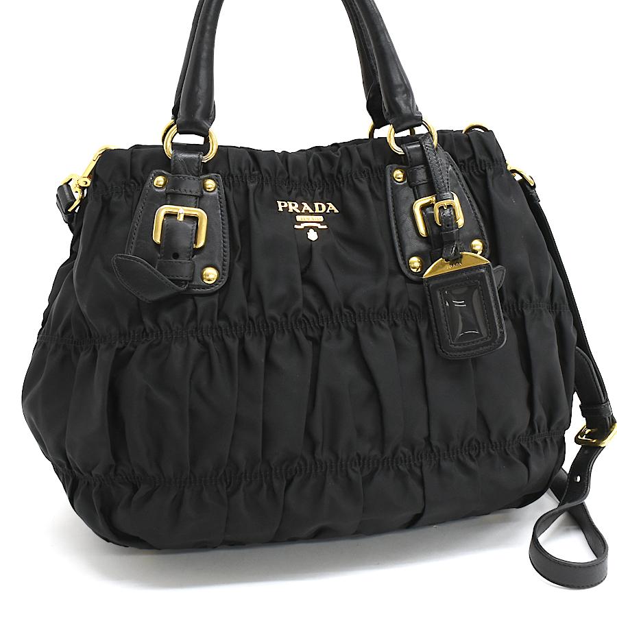 PRADA ブラック ギャザー ハンドバッグ PRADA（プラダ） 2way ハンドバッグ ギャザー ナイロン ブラック