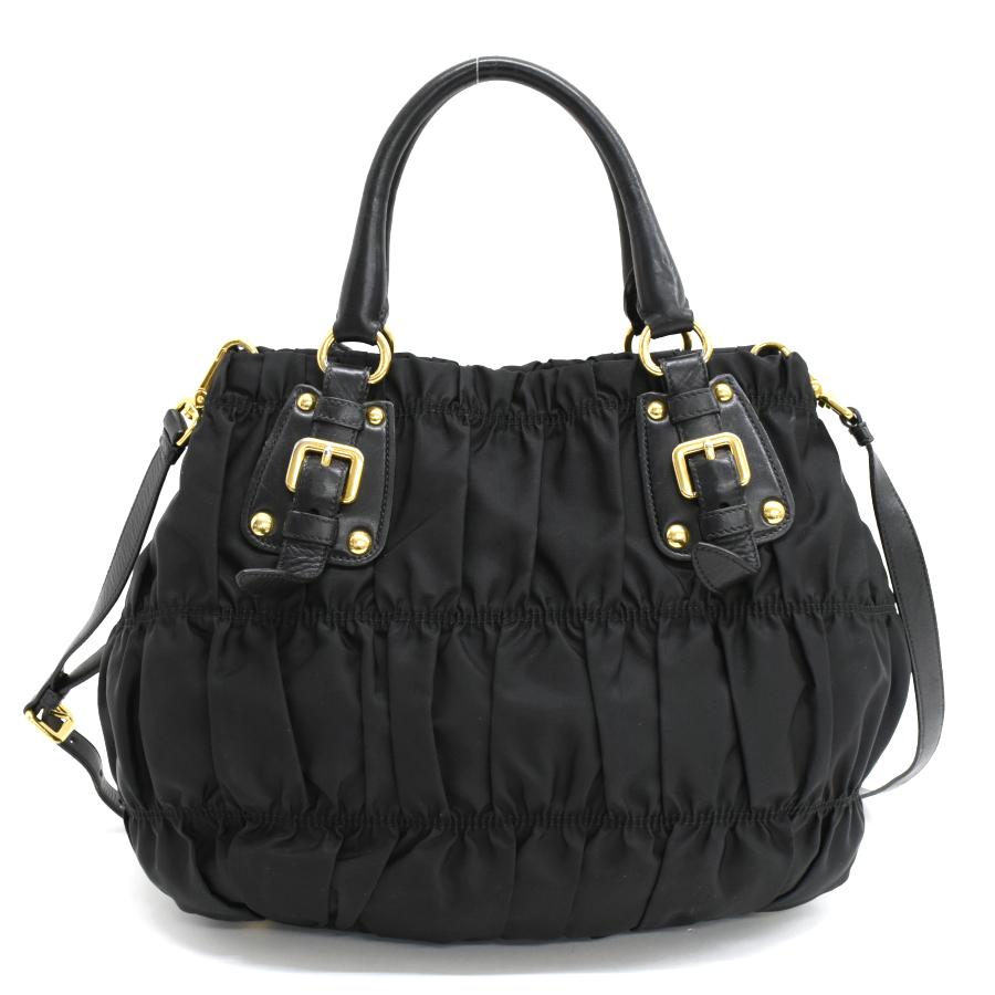 PRADA（プラダ） 2way ハンドバッグ ギャザー ナイロン ブラック