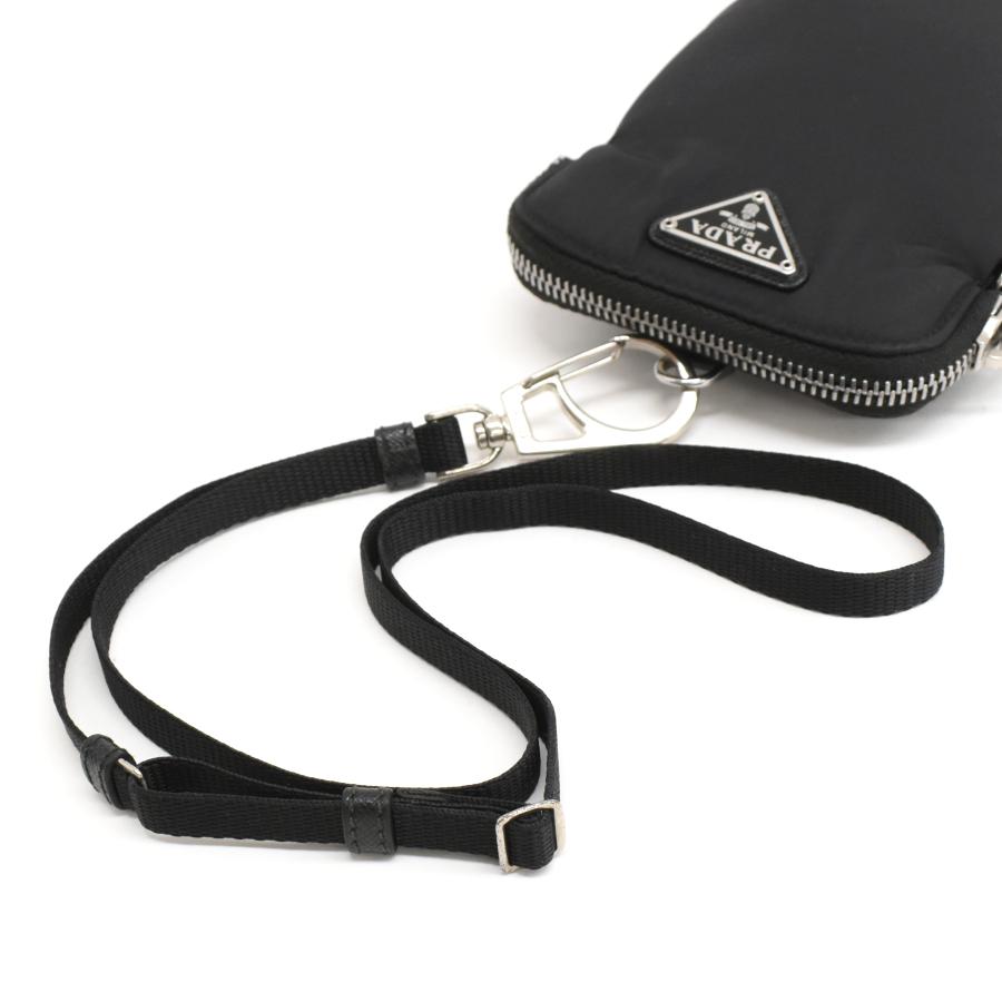 新品同様 プラダ ショルダーバッグ スマートフォンケース ナイロン ブラック トライアングルロゴプレート PRADA