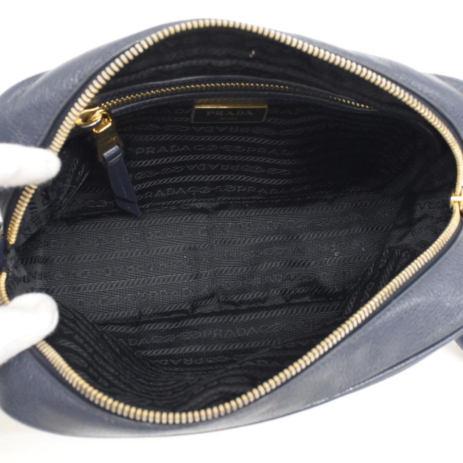 プラダ クロスボディ ショルダーバッグ カメラバッグ エングレイブドロゴ レザー ネイビー ゴールド金具 PRADA_7