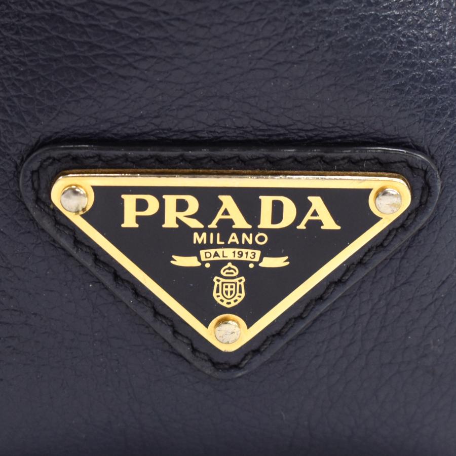 プラダ クロスボディ ショルダーバッグ カメラバッグ エングレイブドロゴ レザー ネイビー ゴールド金具 PRADA_8