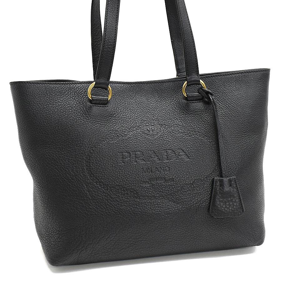 PRADA（プラダ） ショルダー トートバッグ レザー ネイビー ゴールド