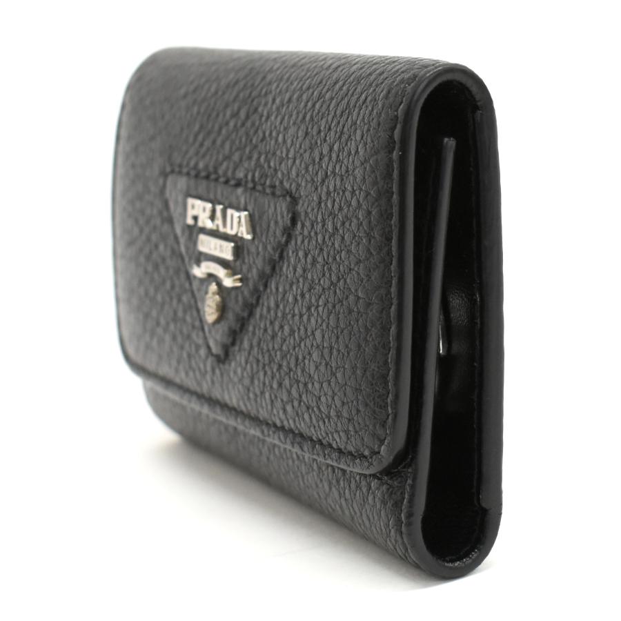 美品☆ PRADA キーケース　4連　レザー　ブラック　三角ロゴ　ICチップあり PRADA（プラダ） 新品同様 キーケース 4連 レザー ブラック