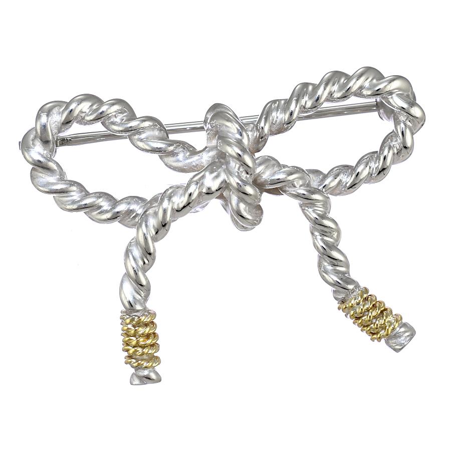 TIFFANY＆Co. ティファニー ブローチ 925 リボン ティファニーTiffany シルバー＆ゴールド❤︎ツイスト リボンブローチ