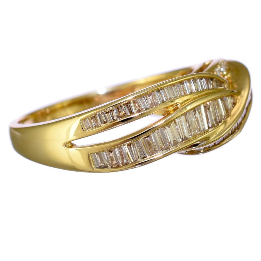 新品同様 クロス リング 指輪 K18イエローゴールド ダイヤモンド 0.7ct 