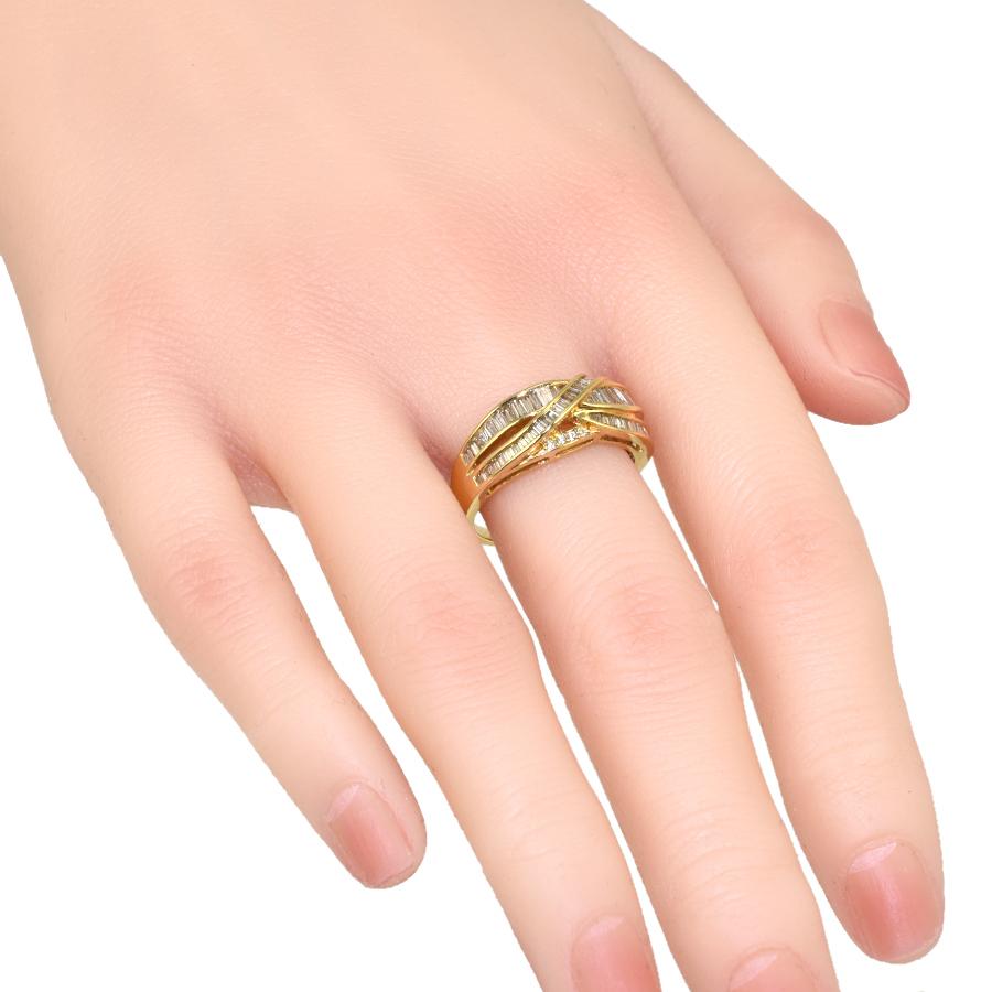 新品同様 クロス リング 指輪 K18イエローゴールド ダイヤモンド 0.7ct 