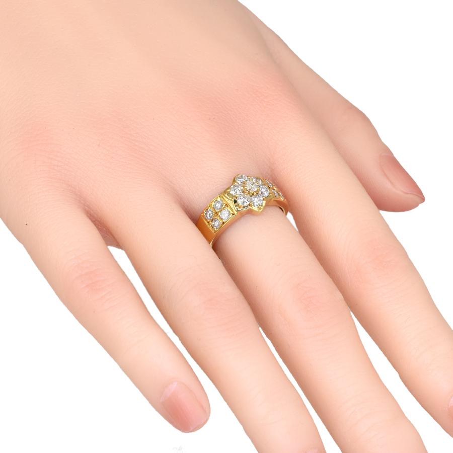 18金リング、ジュエリーマキ　ダイヤ入り花模様 新品同様 ジュエリーマキ フラワー 花 リング 指輪 K18イエロー