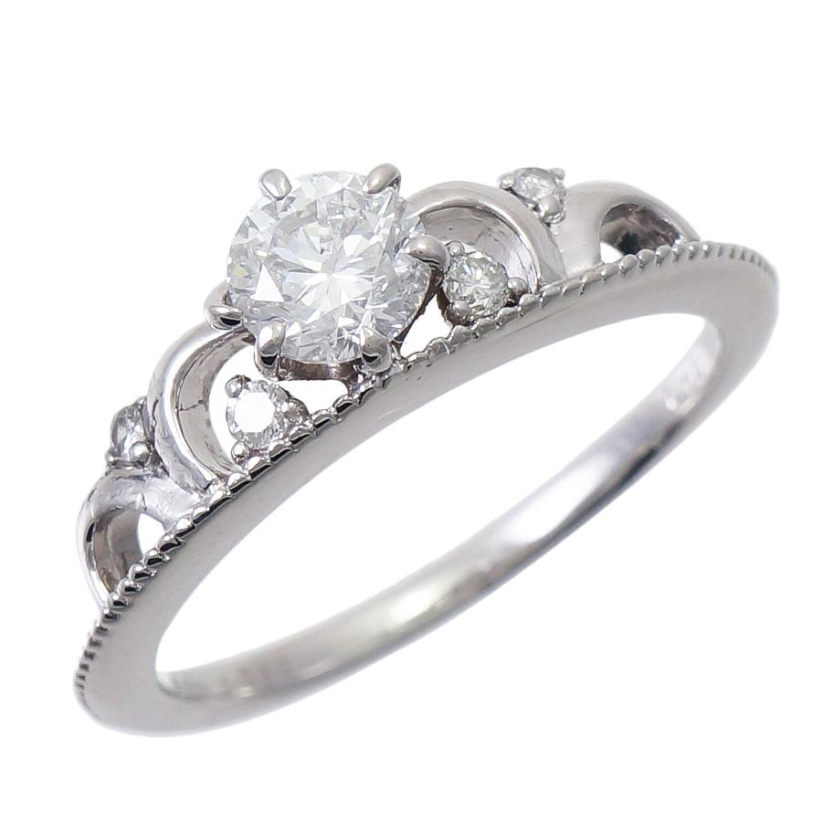 リング プラチナ900 ダイヤモンド 0.355ct 0.05ct ティアラ 王冠 7号 