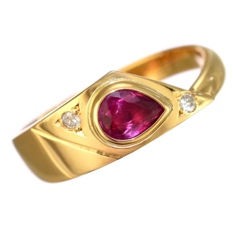 リング 指輪 K18 イエローゴールド ルビー 0.42ct ダイヤモンド 0.03ct 