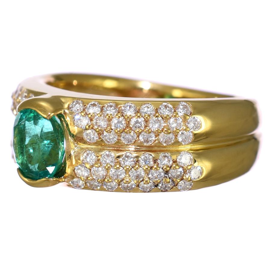 新品同様 リング 指輪 K18イエローゴールド エメラルド 0.68ct 