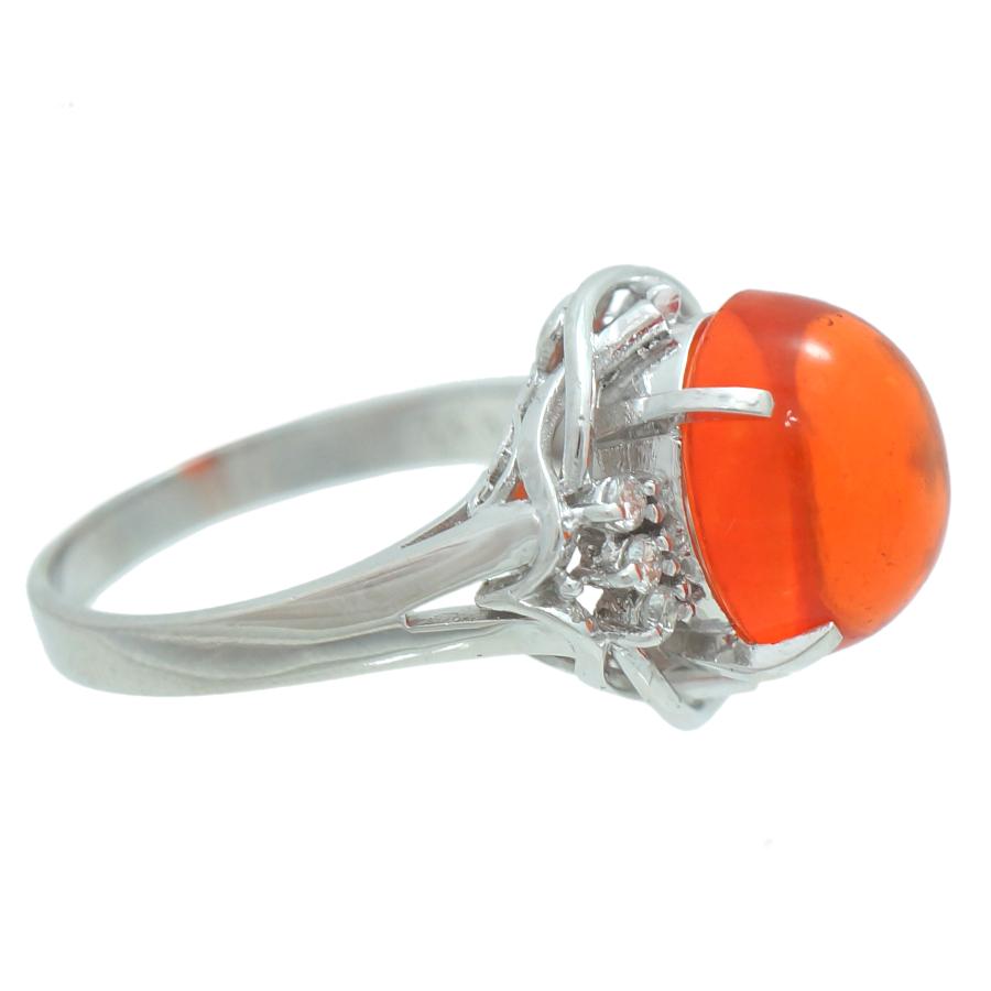 新品同様 プラチナ900 リング メキシコオパール ダイヤモンド0.12ct 14